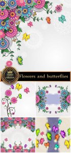  Flowers and butterflies, vector backgrounds 