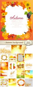  Autumn vector background, trees, yellow leaves 