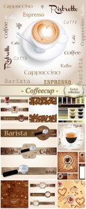  Coffeecup, backgrounds and labels vector 